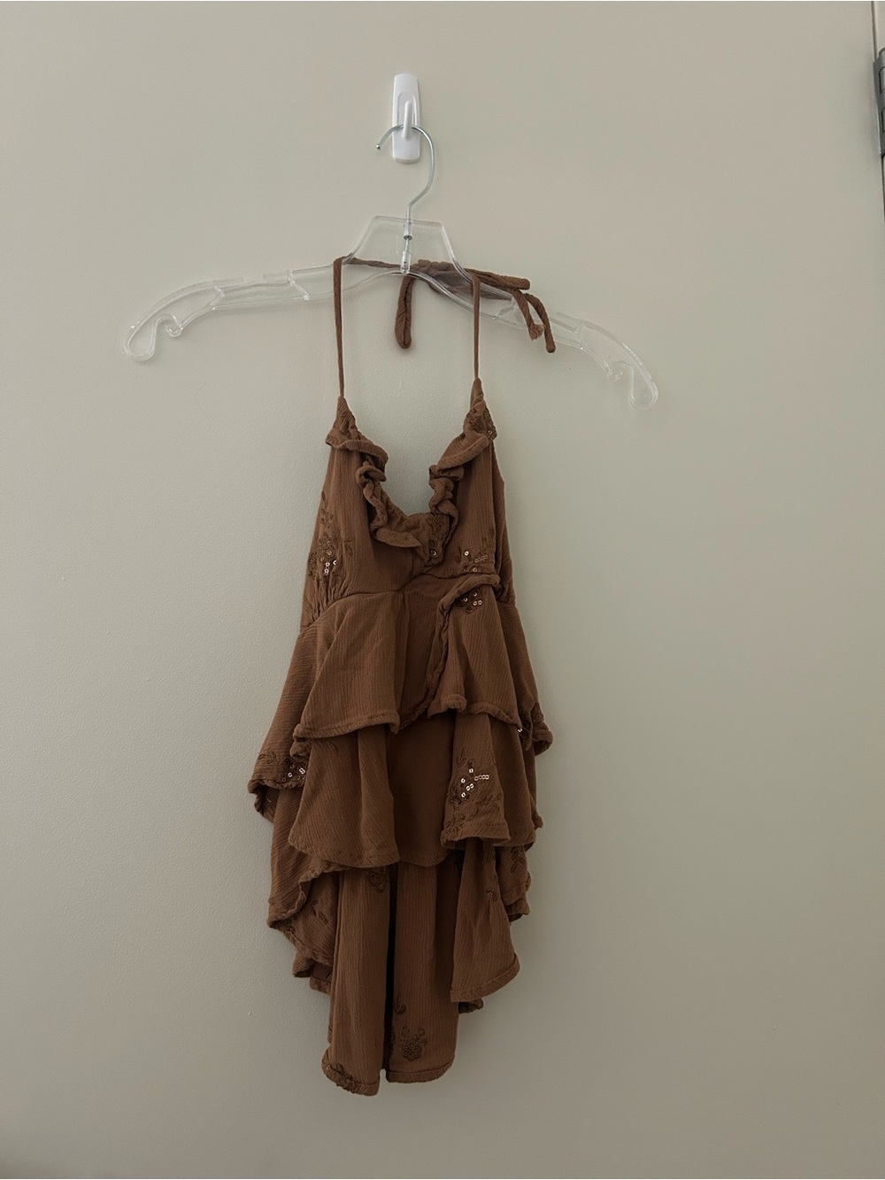 Altar'd State Brown Ruffled Tank with Embroidery